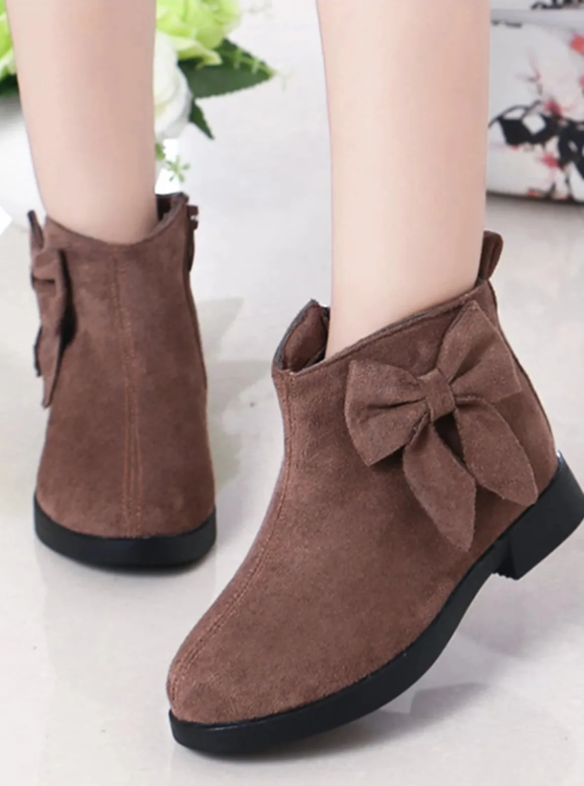 Suede Bow Side Ankle Booties By Liv and Mia