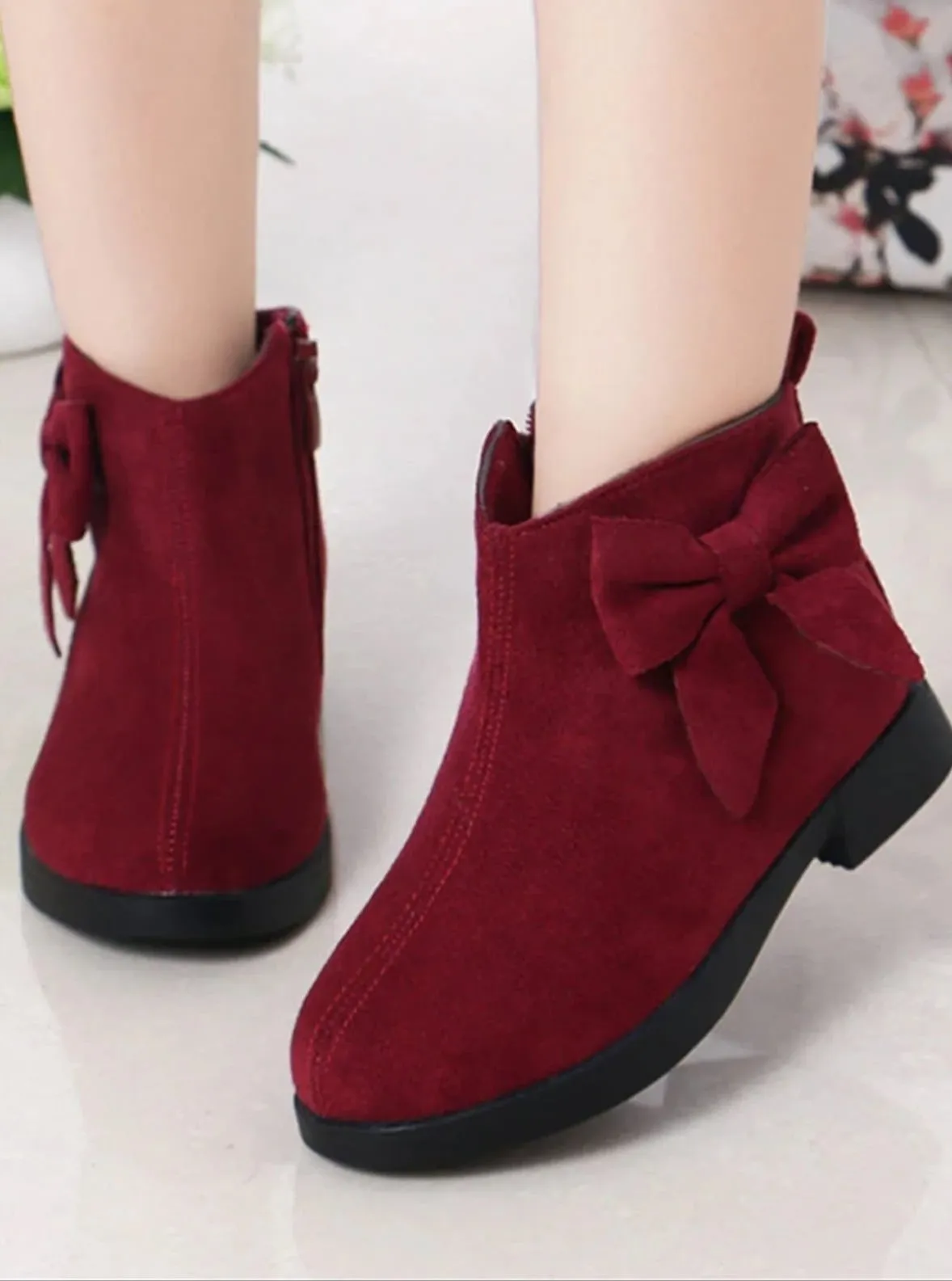 Suede Bow Side Ankle Booties By Liv and Mia