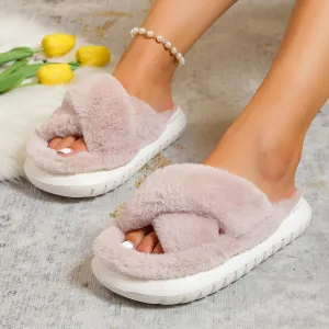 Thick Bottom Cross Fur Home Cotton Slippers Women