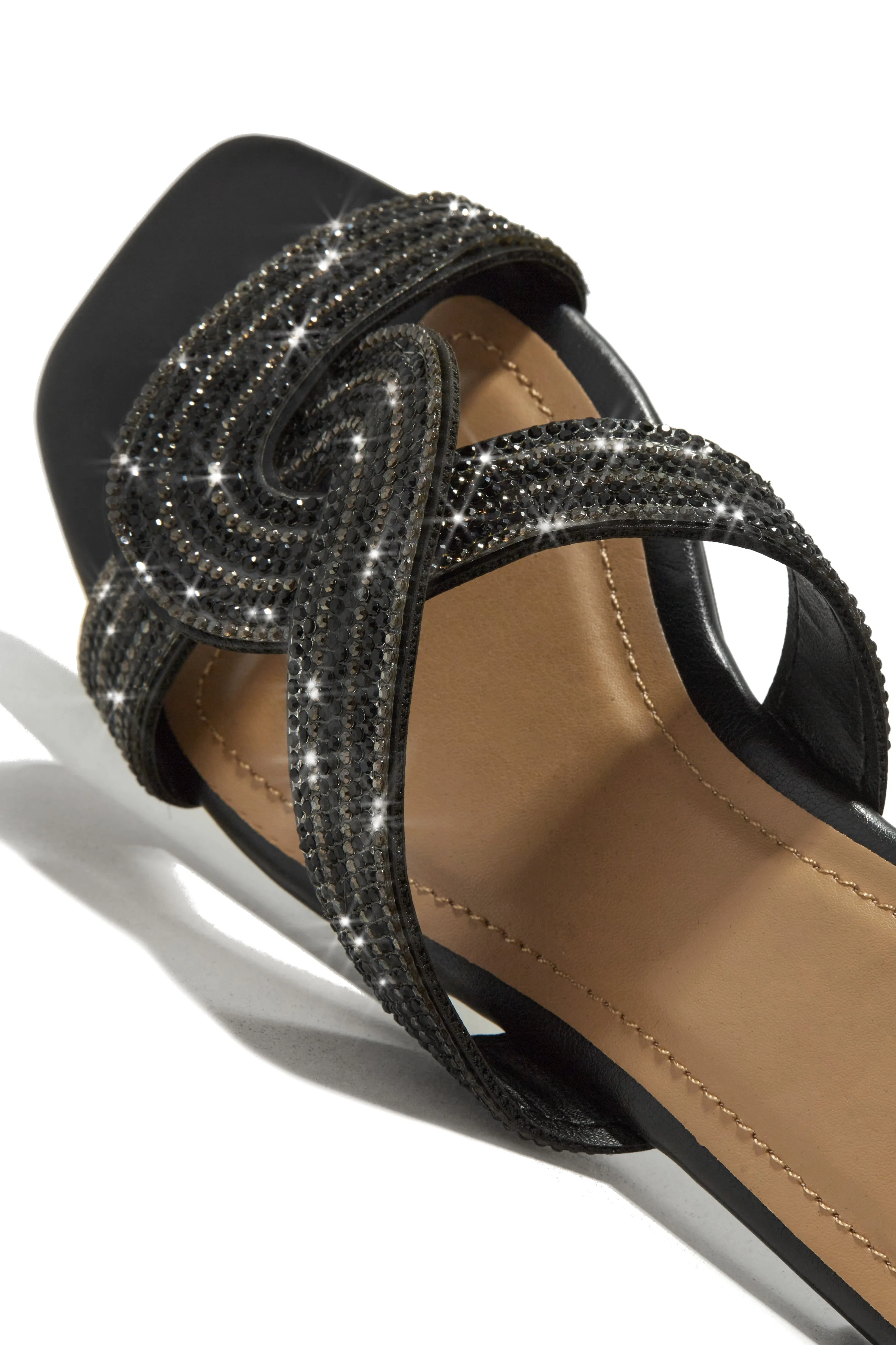 Weekend Ready Embellished Slip On Sandals - Black