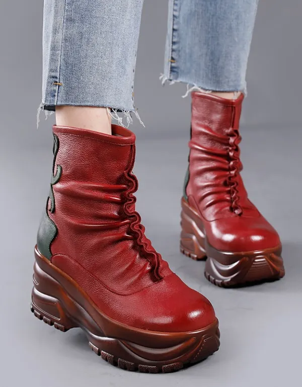 Winter Ethnic Style Waterproof Platform Retro Boots