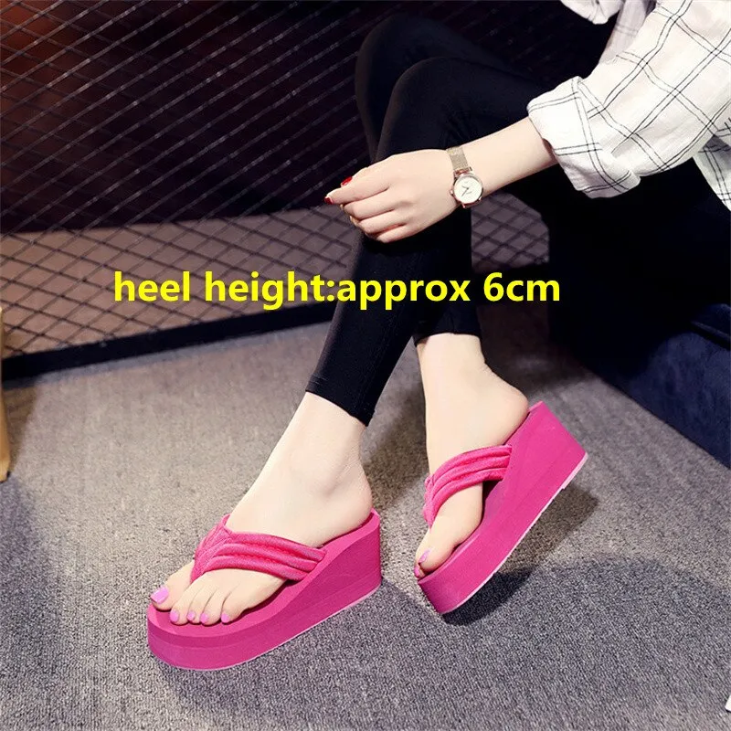 Women Beach Flip Flops Summer Super High Shoes Woman Slip On Wedges Sandals Bling Style Female Fashion Slides Slippers SH041101