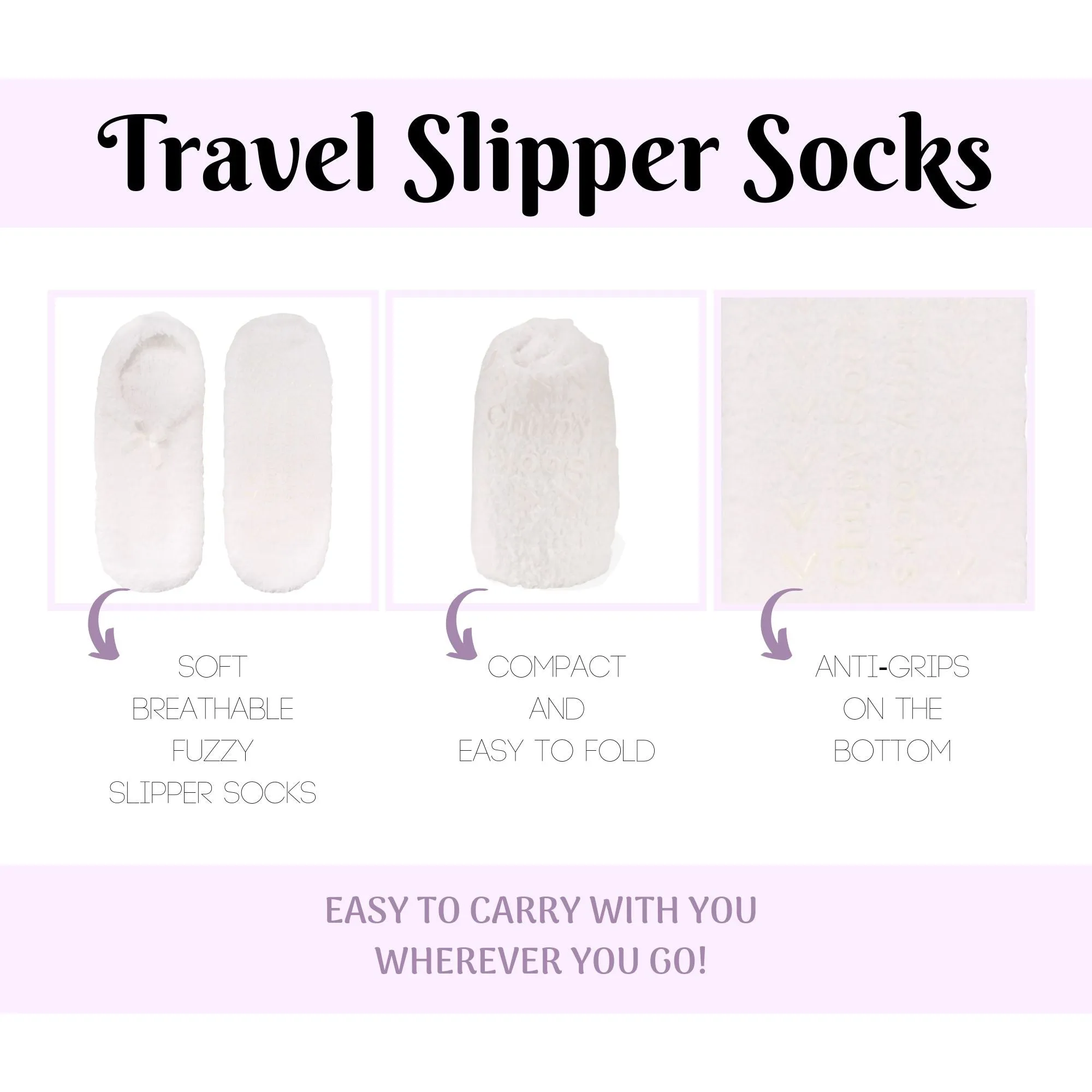 Women's Adult Fuzzy Low Cut Travel Socks with Non-Skid Bottom