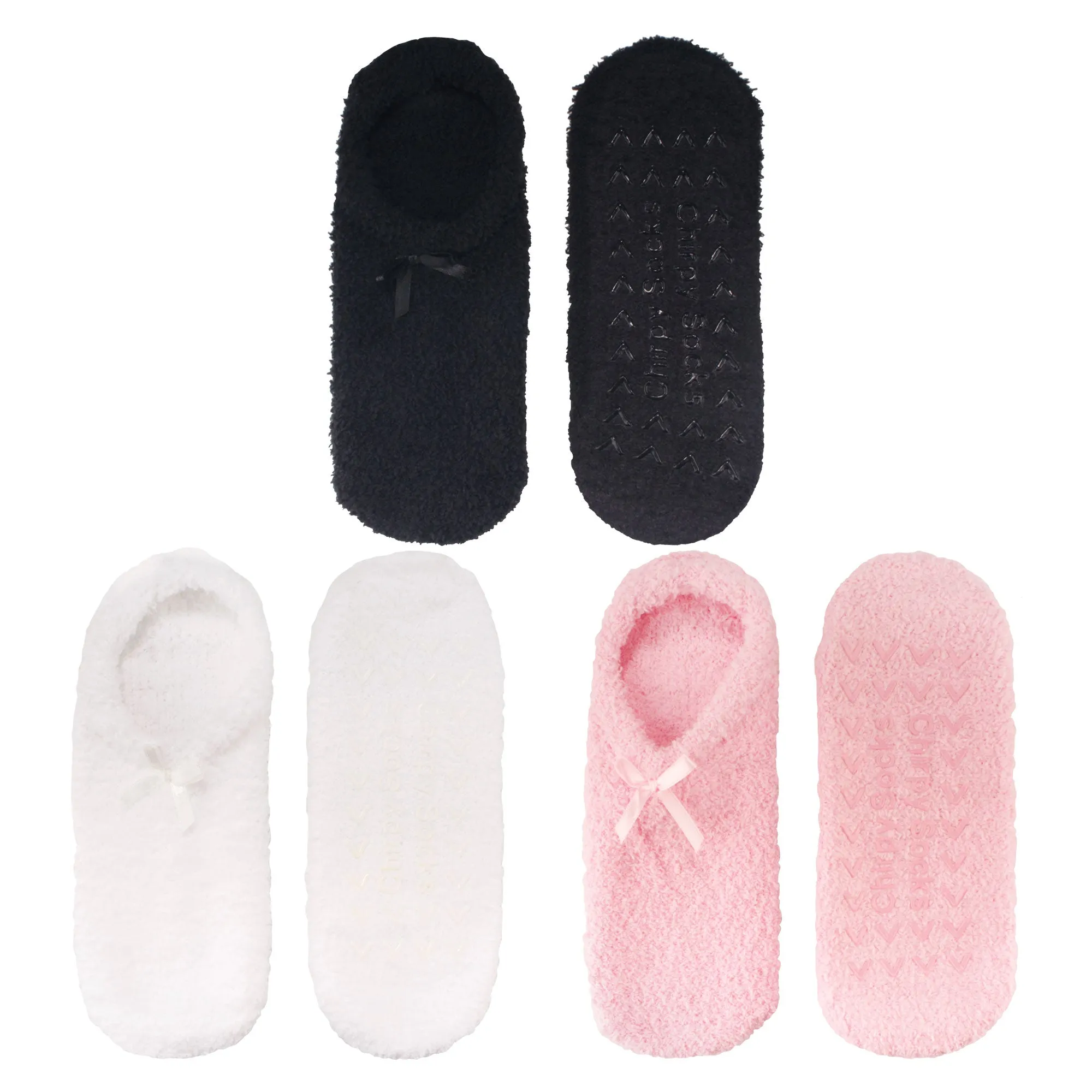 Women's Adult Fuzzy Low Cut Travel Socks with Non-Skid Bottom